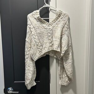 Altar'd State Cream V-Neck Cable Knit Sweater